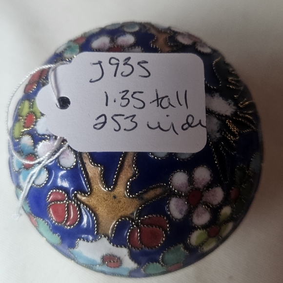 Vintage Cloisonne Trinket Box Floral Enamel Jewelry Box Blue Gold Tone GUC 80s - Picture 5 of 5